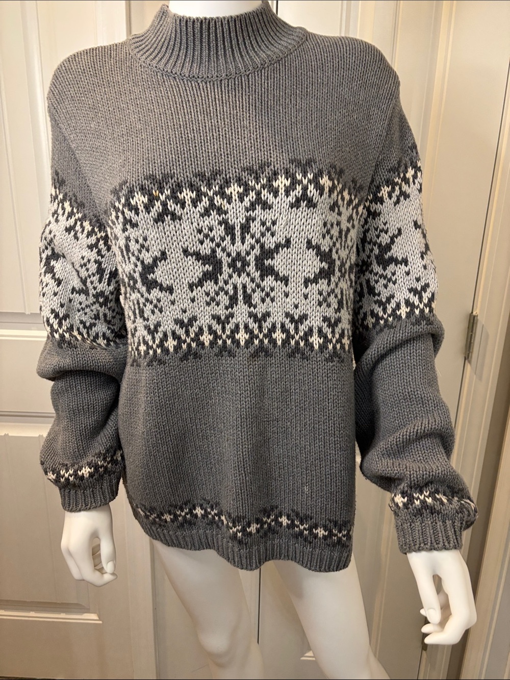 Talbots Gray Fair Isle Turtleneck Sweater
